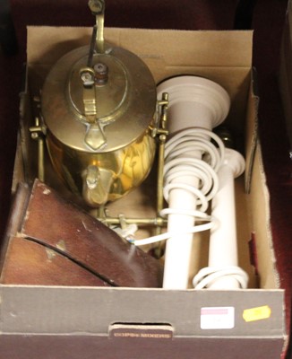 Lot 136 - A brass spirit kettle on stand; together with...