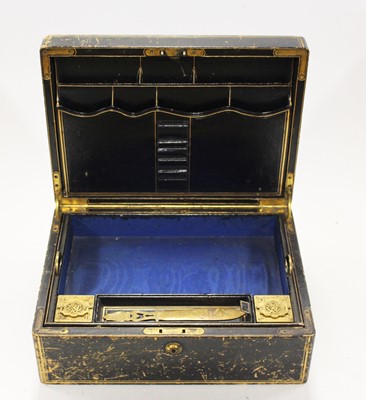 Lot 203 - A Victorian black leather clad writing box,...