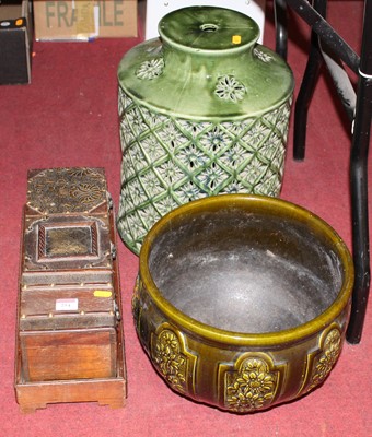 Lot 254 - A large green glazed pottery lamp base;...