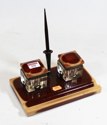 Lot 295 - An Art Deco onyx desk-stand, having twin cut...