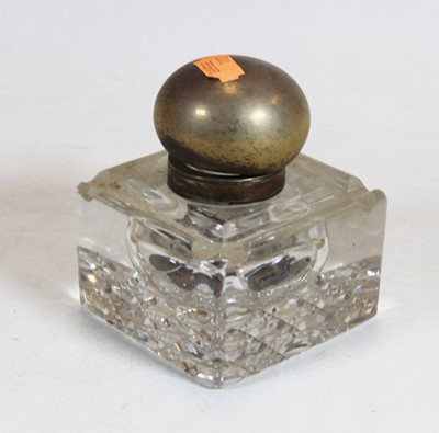 Lot 350 - A large heavy cut glass inkwell, having silver...