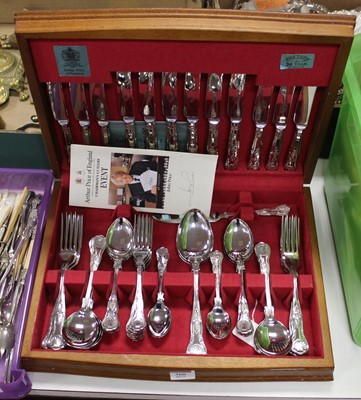Lot 360 - An Arthur Price walnut cased canteen of silver...