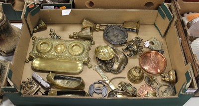 Lot 361 - A box of miscellaneous metalware, to include...