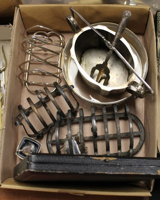 Lot 368 - A box of miscellaneous silver plate, to...