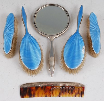Lot 115 - An Art Deco silver and blue guilloche enamel...