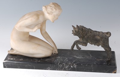 Lot 188 - A large Art Deco alabaster and spelter figure...