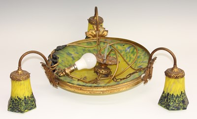 Lot 180 - A French gilt metal three-branch hanging...