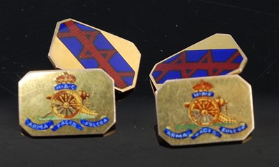 Lot 2356 - A pair of 9ct gold cuff-links of canted...