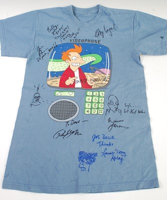Lot 549 - A child's blue Futurama t-shirt, signed by...