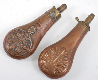 Lot 2346 - A 19th century copper powder flask of typical...