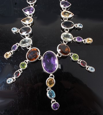 Lot 2627 - A sterling silver multi-stone fringe necklet,...