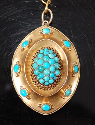 Lot 2622 - A late Victorian yellow metal turquoise oval...