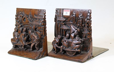 Lot 28 - A pair of Chinese softwood book-ends, each...