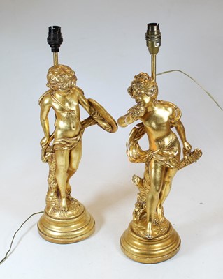 Lot 31 - A pair of modern gilt painted table lamps,...