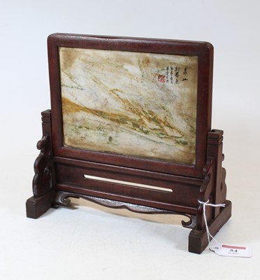 Lot 54 - A Chinese table screen, the hardstone panel...