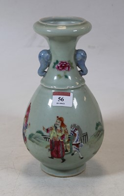 Lot 56 - A Chinese celadon glazed vase, having a flared...