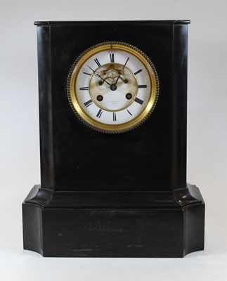 Lot 65 - A large late 19th century black slate mantel...