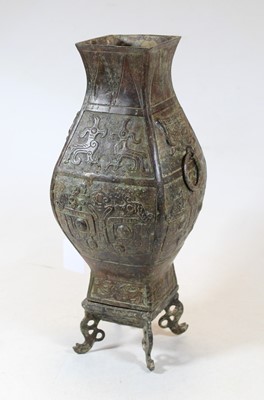 Lot 66 - A modern Chinese bronzed metal vase, of square...
