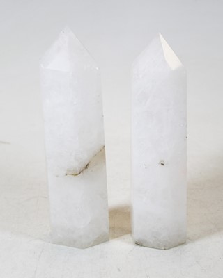 Lot 212 - A pair of modern mock crystal desk obelisks, h....