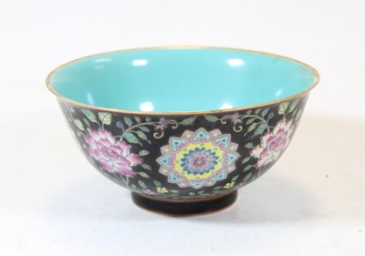 Lot 222 - A Chinese famille noir rice bowl, enamel...