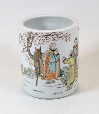 Lot 231 - A Chinese export porcelain brush pot, enamel...