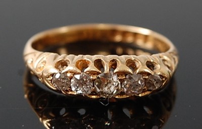 Lot 2615 - A late Victorian 18ct yellow gold diamond five-...