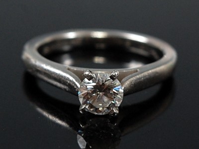 Lot 2631 - A white metal diamond single stone ring,...