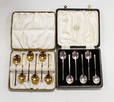 Lot 465 - A set of six George V silver coffee bean...