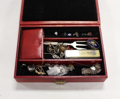 Lot 469 - A red leather clad jewellery box and contents,...