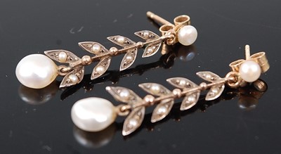 Lot 408 - A pair of yellow and white metal, seed pearl...