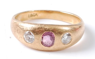 Lot 2673 - A yellow metal pink tourmaline and diamond...