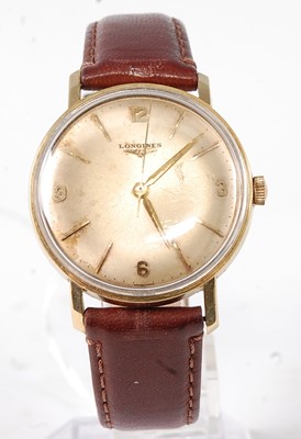 Lot 2657 - A gent's Longines gold plated wristwatch,...