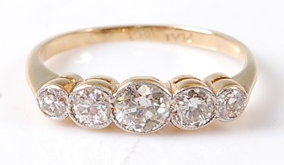 Lot 2727 - A yellow and white metal diamond five-stone...