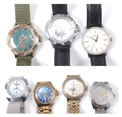 Lot 2773 - Seven various Russian gents' fashion watches,...