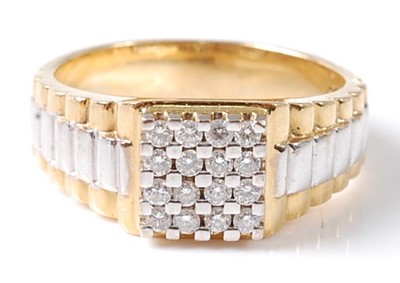 Lot 2784 - A yellow and white metal diamond set signet...