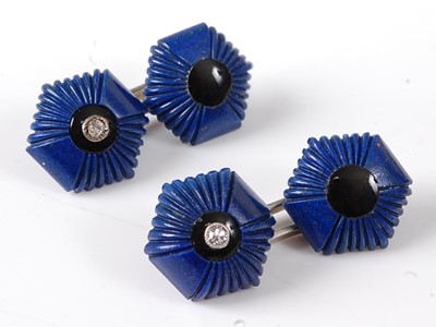 Lot 2808 - A pair of gent's lapis lazuli diamond and...