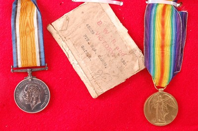 Lot 2111 - A WW I British War and Victory pair, naming...