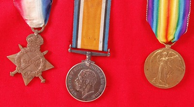 Lot 2120 - A WW I trio to include 1914-15 Star, naming...