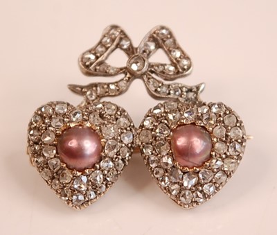 Lot 3089 - A yellow and white metal, pearl and diamond...