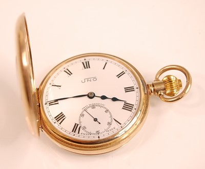 Lot 3145 - An Uno gent's 9ct gold cased half hunter...
