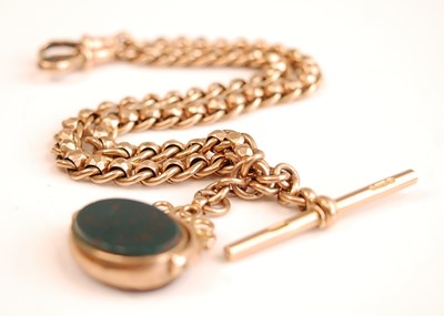 Lot 3158 - A 9ct gold curb and belcher link double watch...