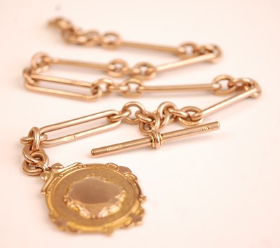 Lot 3159 - A 9ct gold fetter and three link watch...