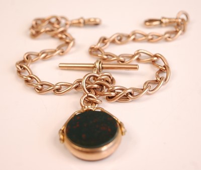 Lot 3155 - A 9ct gold oval curblink watch chain, having T...