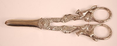 Lot 3061 - A pair of silver grape scissors, the handles...
