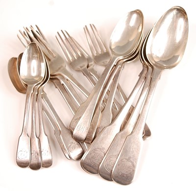 Lot 3066 - A George IV silver harlequin part cutlery...