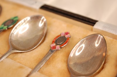 Lot 3069 - A cased set of six Art Deco silver and enamel...