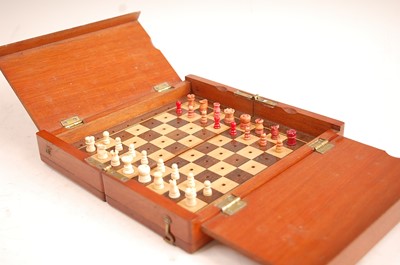 Lot 3188 - A circa 1900 mahogany travelling chess...