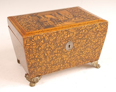Lot 3189 - A Regency satinwood and penwork tea caddy, the...