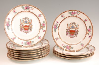Lot 3039 - A set of eleven continental porcelain armorial...
