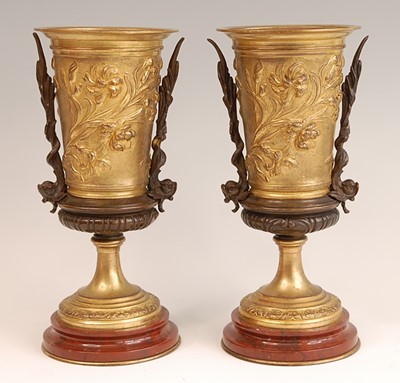 Lot 3213 - A pair of circa 1900 bronze and gilt bronze...